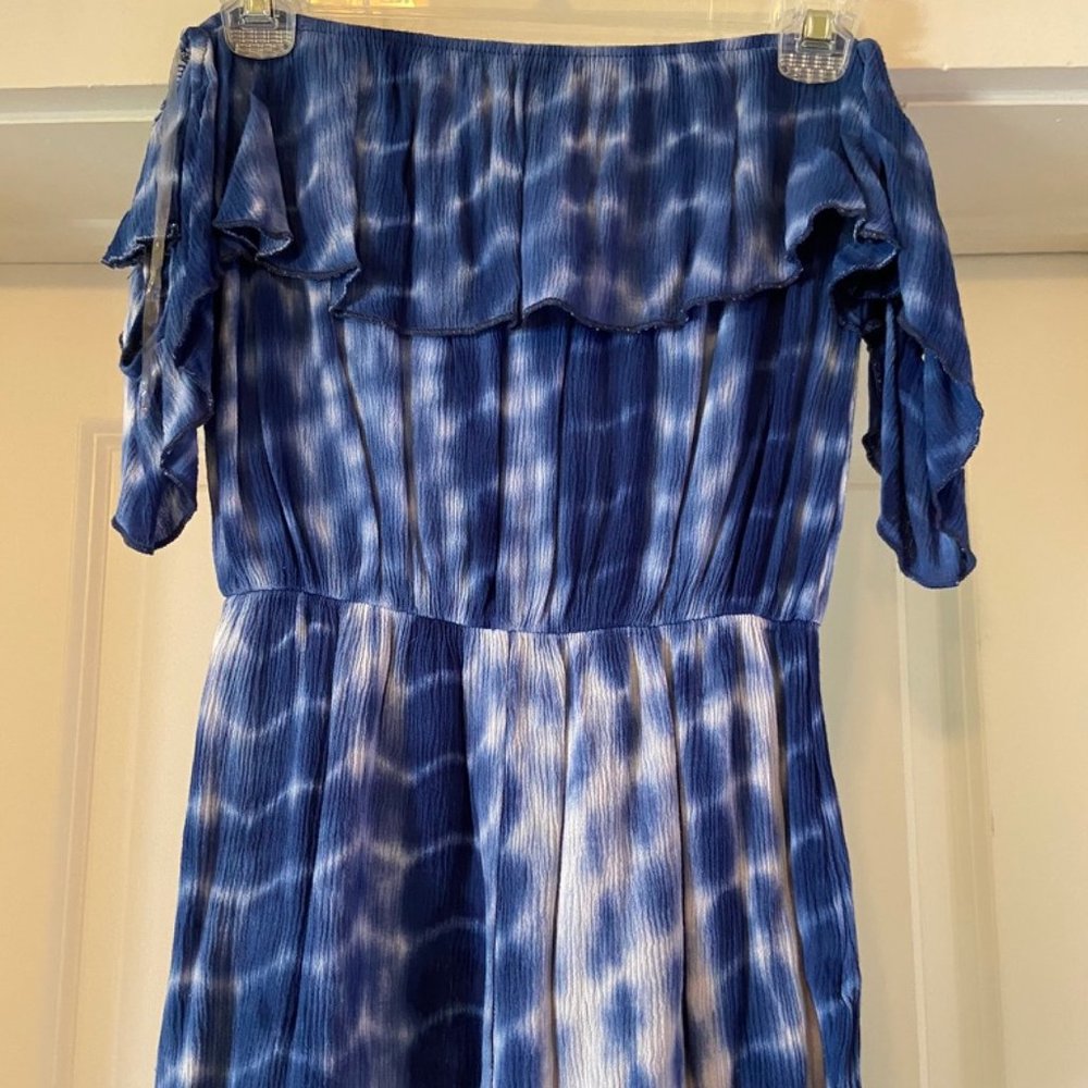 Blue Tie-Dye Off-the-Shoulder Romper